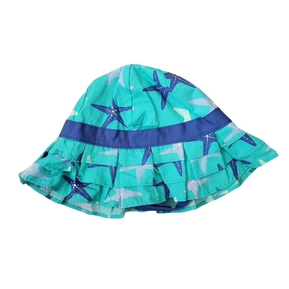 Gymboree 2T/3T Toddler Sun Hat‎ with Chin Strap Blue Seashell Girls Summer Beach